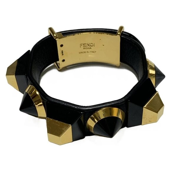 FENDI - Black Gold Leather Plastic Hardware Bracelet 147-081525 - Picture 1 of 4